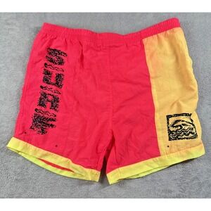Vintage Surf Gear Men's Neon Colorblock Swim Trunks Pink/Yellow Size 36/38